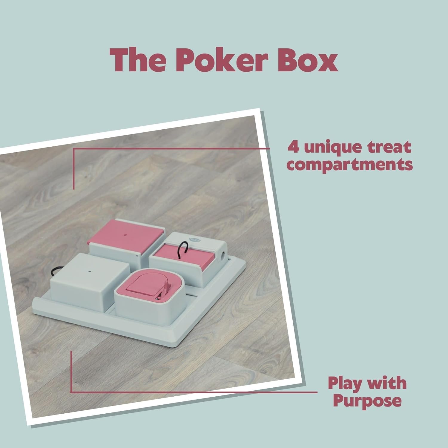 TRIXIE Cat Activity Poker Box Strategy Game – Interactive Puzzle Toy with 4 Modules – Treat Puzzle Feeder for Mental Stimulation & Slow Feeding – Pink/Gray, 12.2 x 12.2 x 2.5 in