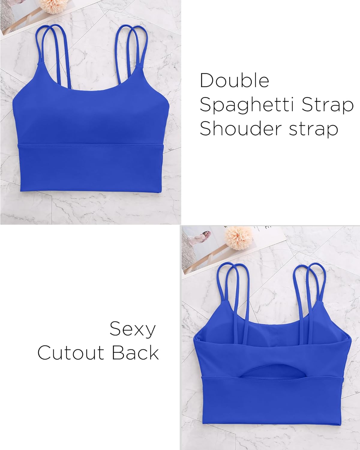 Everrysea Sports Bras for Women High Support Longline Workout Tank Tops Built in Bra Strappy Yoga Padded Crop Top - Image 8