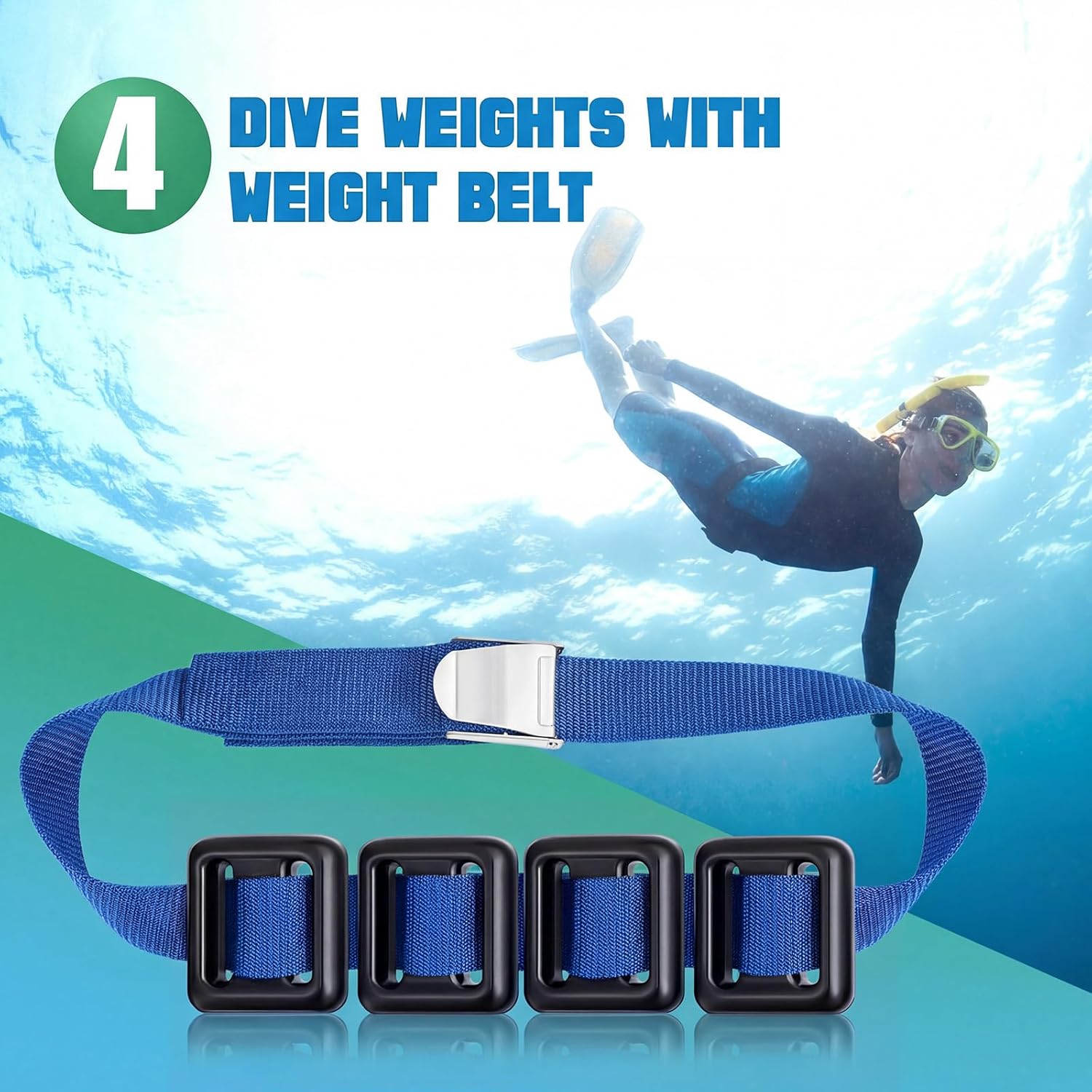 Tellegloww 4 Pcs Dive Weights Belt for Scuba Diving Coated Dive Weights Nylon Dive Belt with Metal Quick Release Buckle for Free Diving Spear Fishing