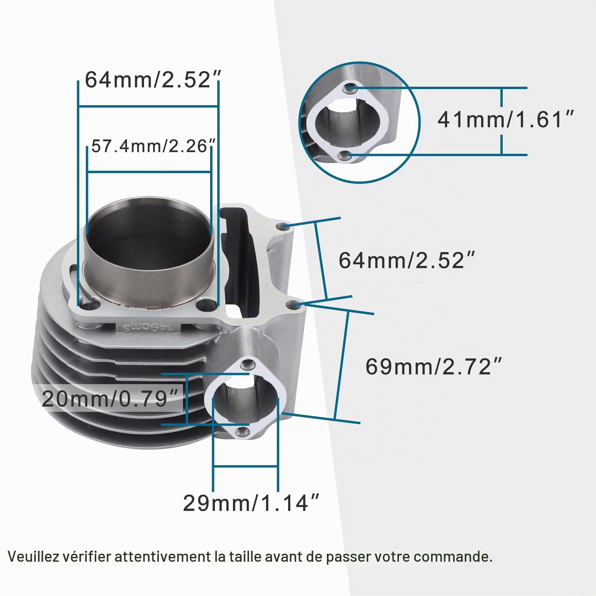 GOOFIT Kit Cylindre à tête Chinoise Remplacement pour Scooter de 57,4 mm de diamètre 150 CC GY6