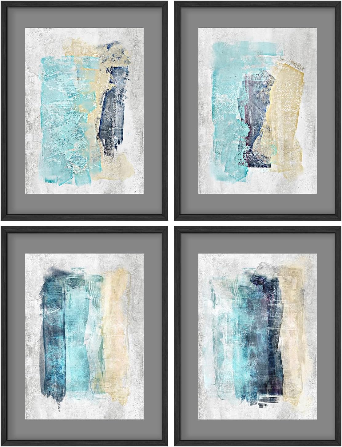 SIGNWIN Framed Pastel Watercolor Blue, Teal, Yellow Paint