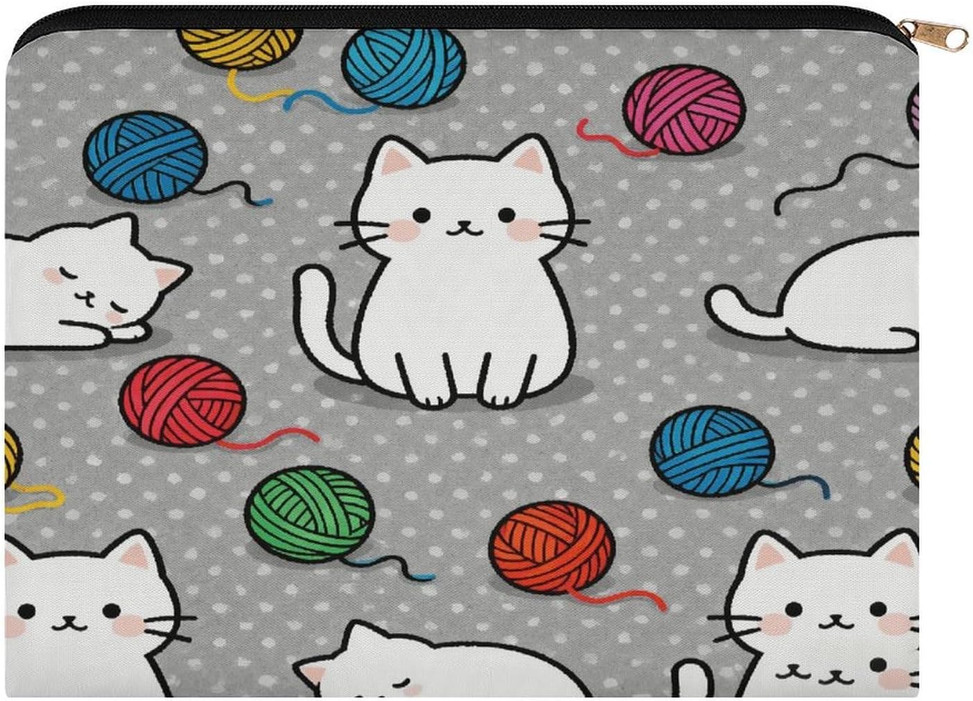 Cat & Yarn Aesthetic Makeup Bag Cosmetic Bag with Zipper