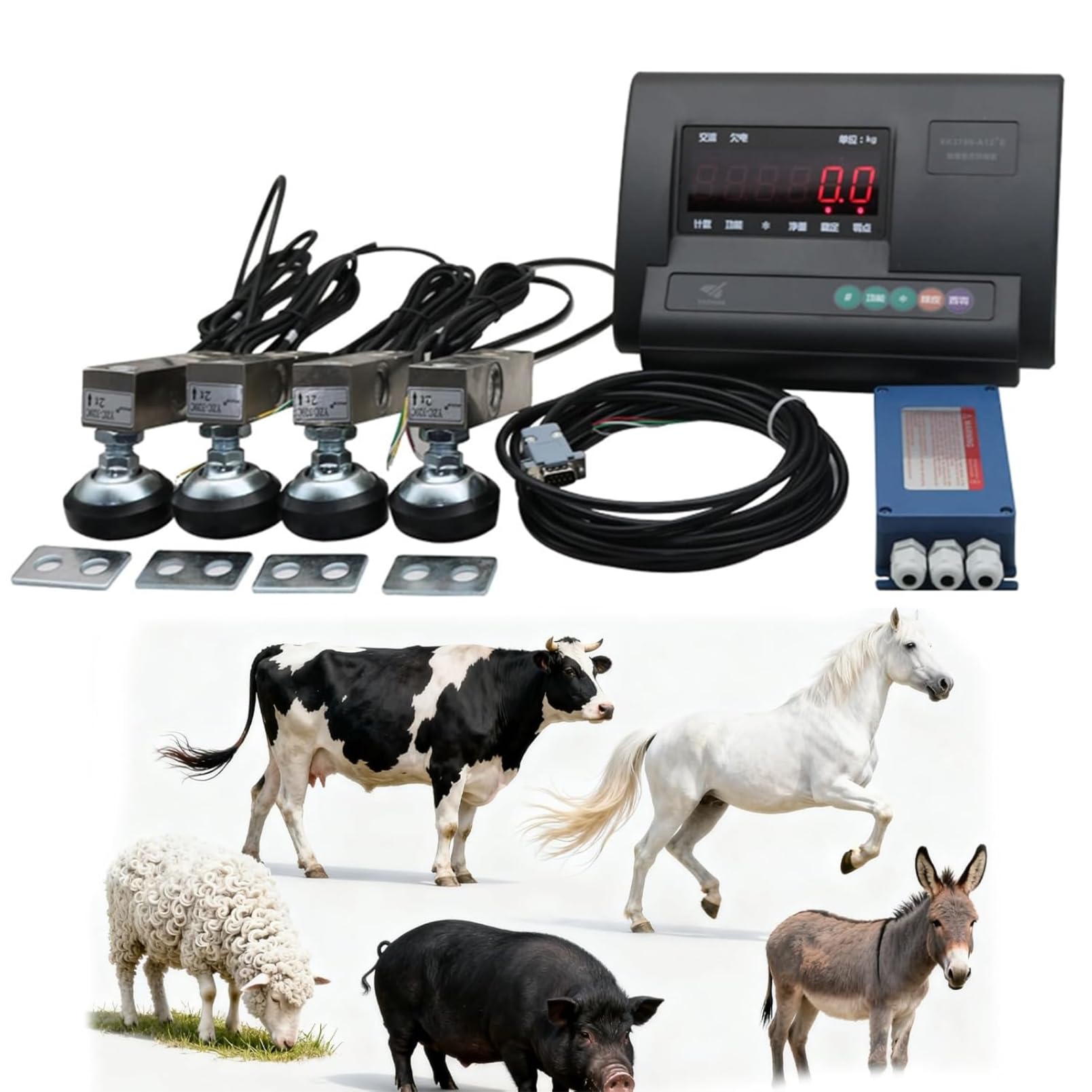 Kit de balanza de ganado de alta precisión, Indicador de pesaje de carga, Plataforma de la célula de carga de la balanza de piso del cargómetro, Kit de pesaje animal para cabras de cerdo de ovejas y g