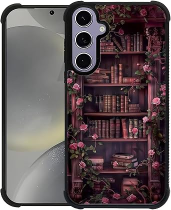 Case for Samsung Galaxy S24 S25,Slim Anti-Drop Military-Grade TPU Protection with Shock-Absorbing Edges Cover Case for Samsung Galaxy S24 S25 - Floral Bookish Dark