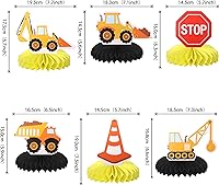 Vista 2 de 6 piezas de construcción de panal de abeja, centro de mesa, letrero de parada, camión volquete, excavadora, tractor, centros de mesa para tema