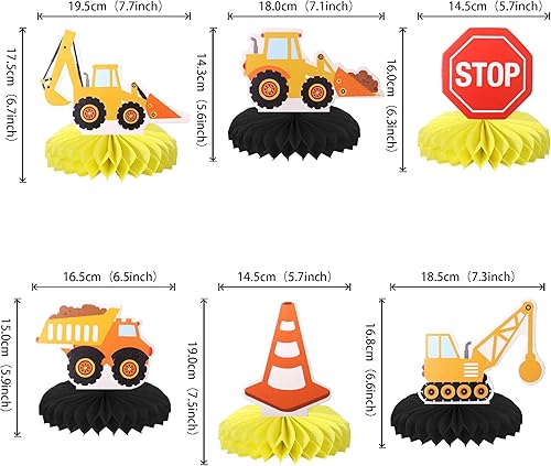 Miniatura 2 de 6 piezas de construcción de panal de abeja, centro de mesa, letrero de parada, camión volquete, excavadora, tractor, centros de mesa para tema de