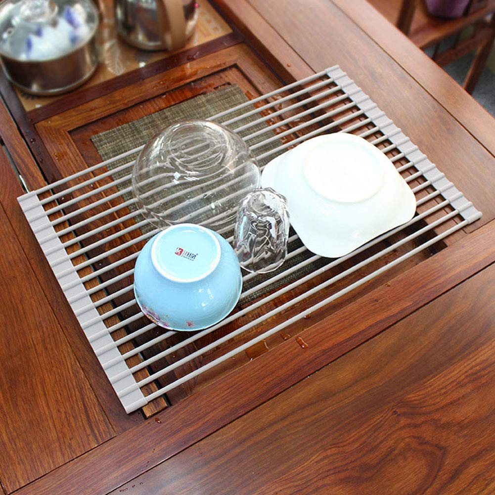 Scolapiatti Pieghevole Per Lavello - In Acciaio E Silicone, 43x30.5cm, Grigio, Salvaspazio, Per Posate E Verdura - Foto 4