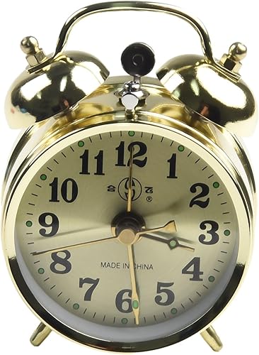 Reloj despertador mecánico para decoración del hogar, reloj de cuerda de metal vintage dorado con diseño de campana, estilo retro compacto para uso