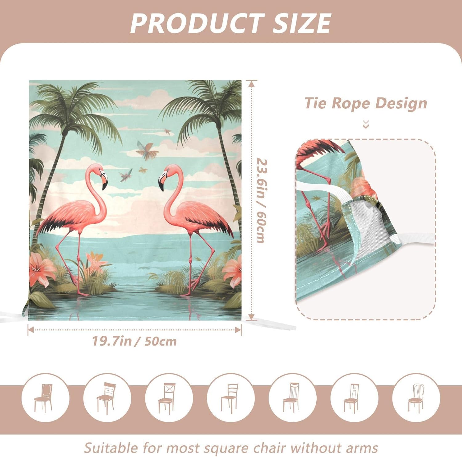 ALAZA Tropical Palm Trees Flamingo Birds Chair Back Cover Set of 6, Washable Reusable Removable Chair Slipcovers Decorative Chair Cover for Home Kitchen Wedding Party