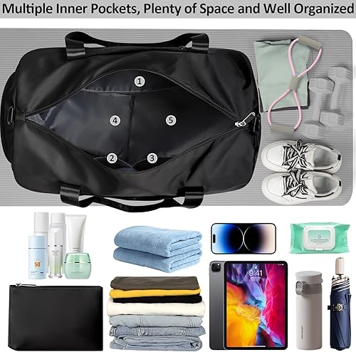 Vista 5 de Bolsa de gimnasio impermeable para mujer, bolsa de lona deportiva, bolsa grande de fin de semana para mujer, bonita bolsa de gimnasio para niñas