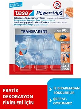 Powerstrips Askı, Şeffaf, Çıkarılabilir, 5 adet