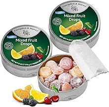 Pack of 3 Cavendish & Harvey Sugar-Free Mixed Fruit Drops in Tin – Premium Travel Sweets made with Real Fruit Juice, Vegan Friendly Confectionery Hard-Boiled Candies – Each H4 x 9.7cm Diameter, 175g
