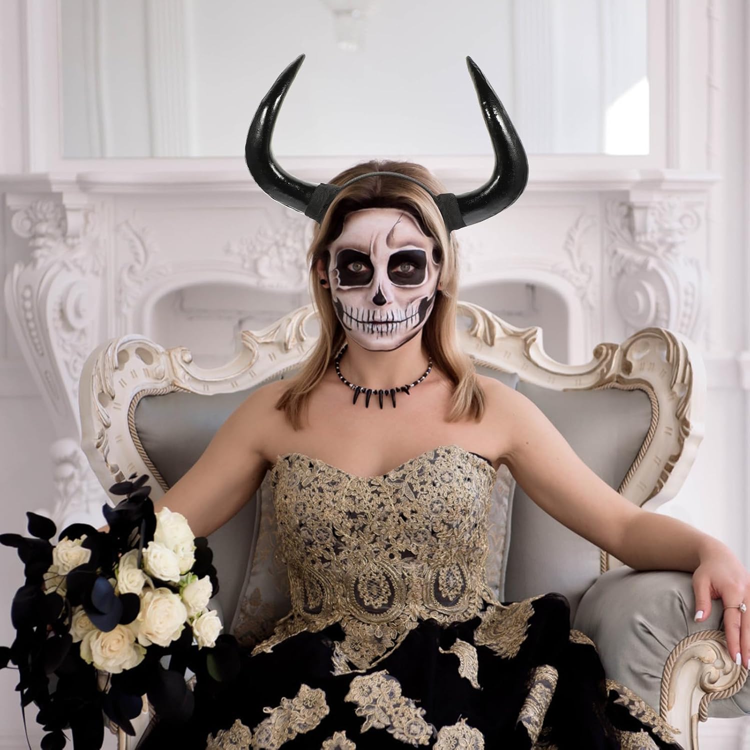 Horn Headband, Black Devil Ox Horn Headband in Plastic Material, Halloween Cosplay Costume Party Headpiece for Girls, Women, and Men - Image 4