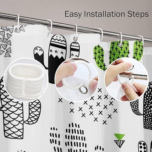 Miniatura 4 de Cortina de ducha negra del desierto lindo dibujado a mano con cactus hipster geométrico impermeable tela de poliéster 72 x 72 pulgadas, juego