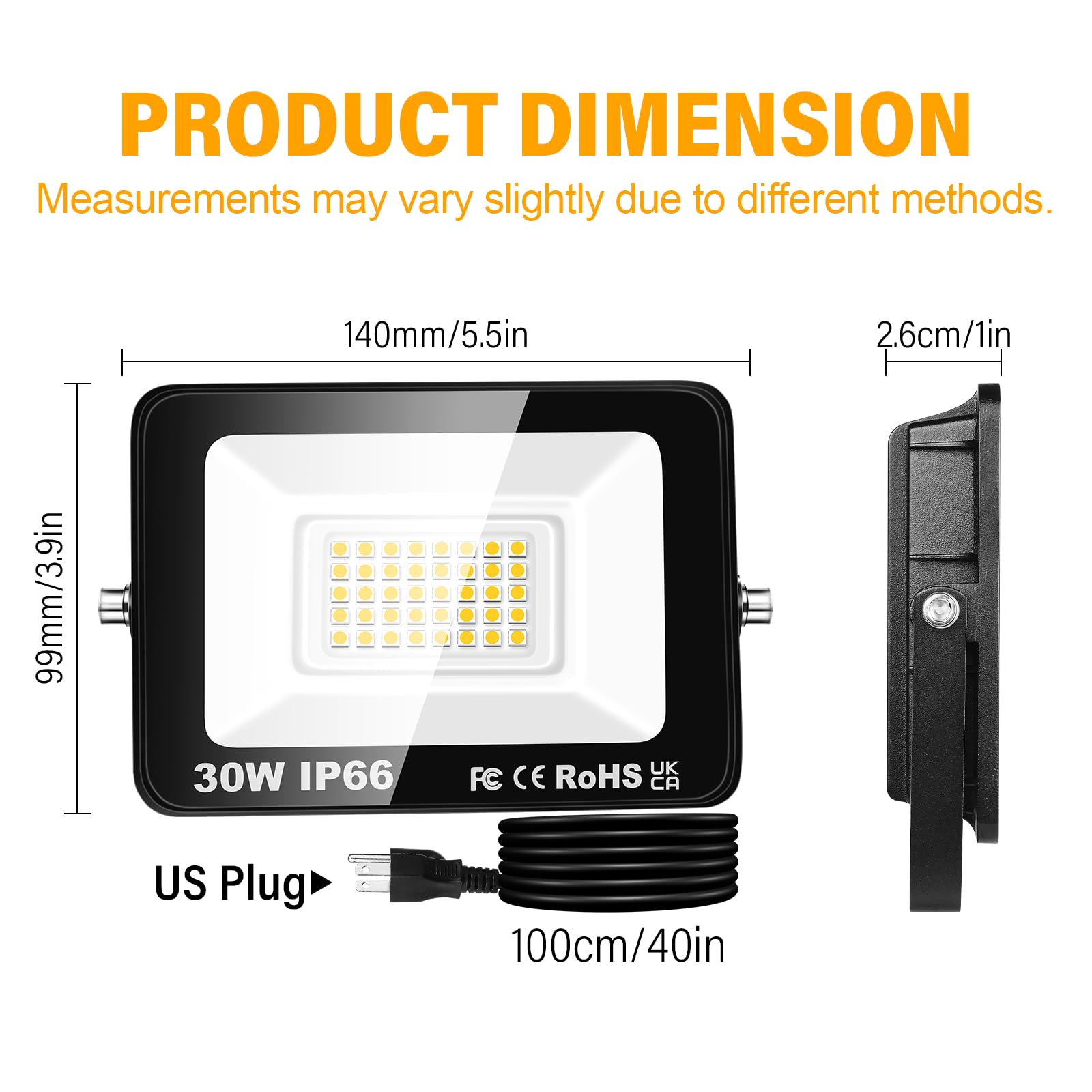 Willpower 2PCS Outdoor LED Floodlights 30W 3000LM, Flood Lights with Plug - Image 2