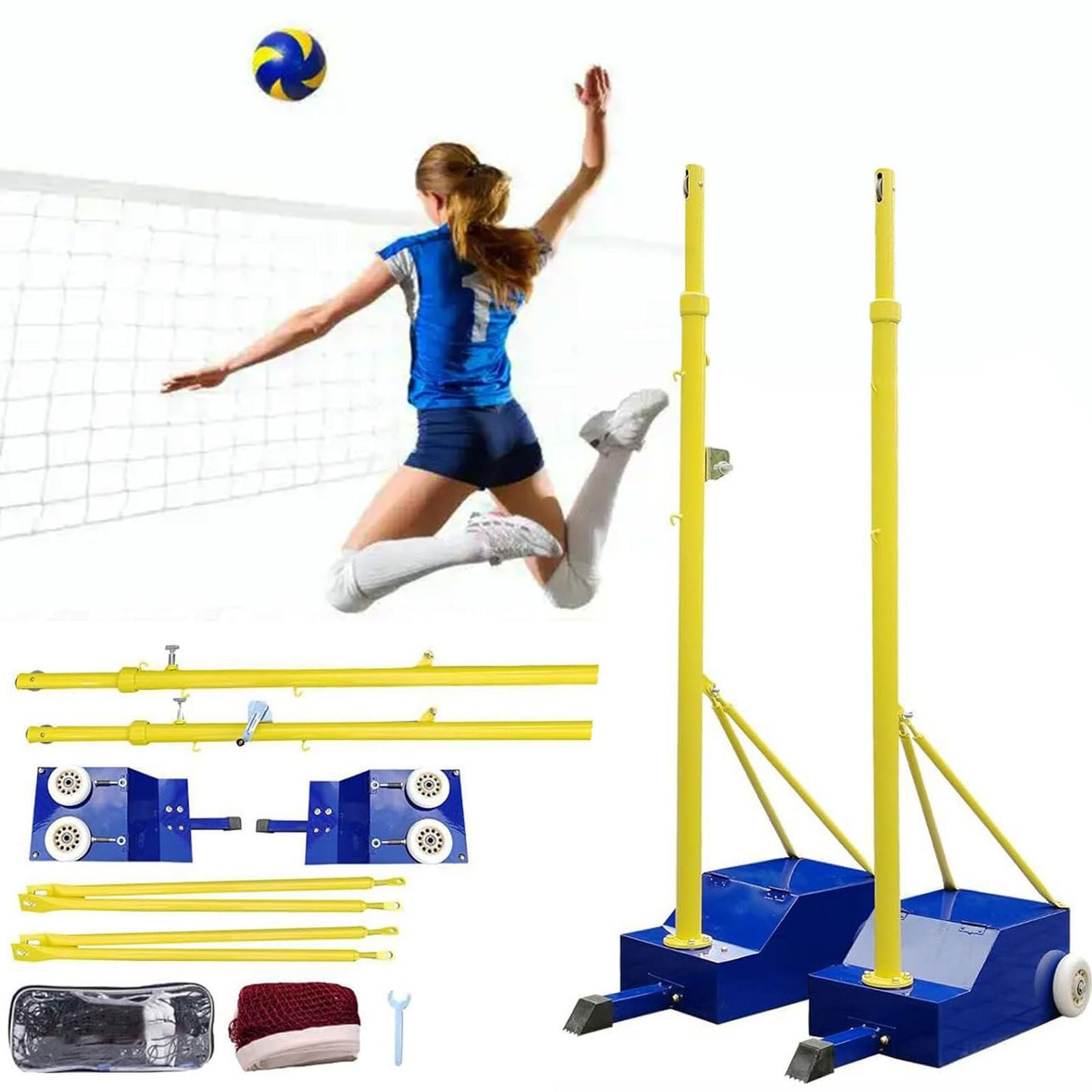 Postes de voleibol exteriores y soporte de red de bádminton regulable para jardín