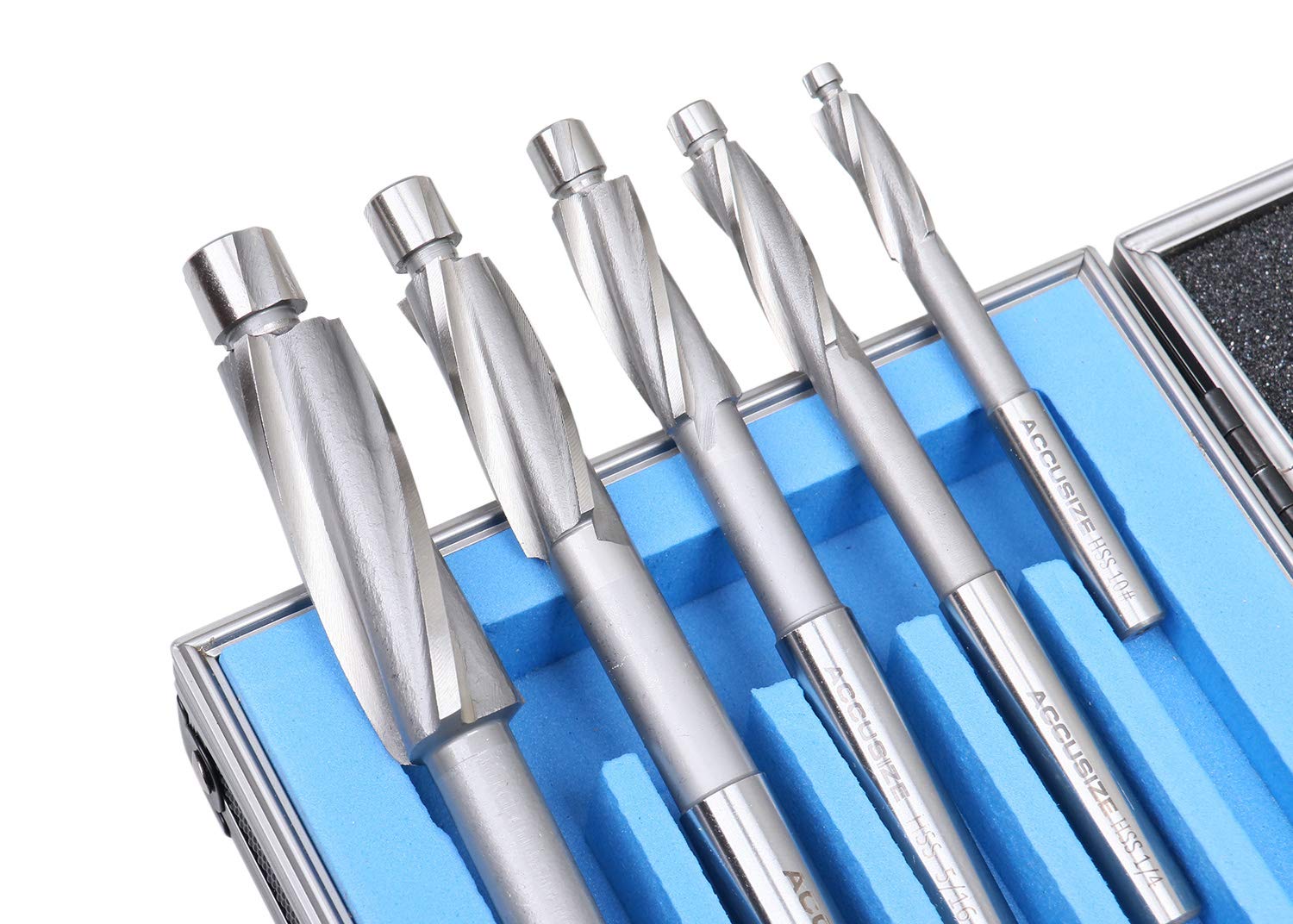 Accusize Industrial Tools 7 Pc'' H.S.S. Solid Capscrew Counterbore Set 3 Flute Straight Shank, 509S-0007