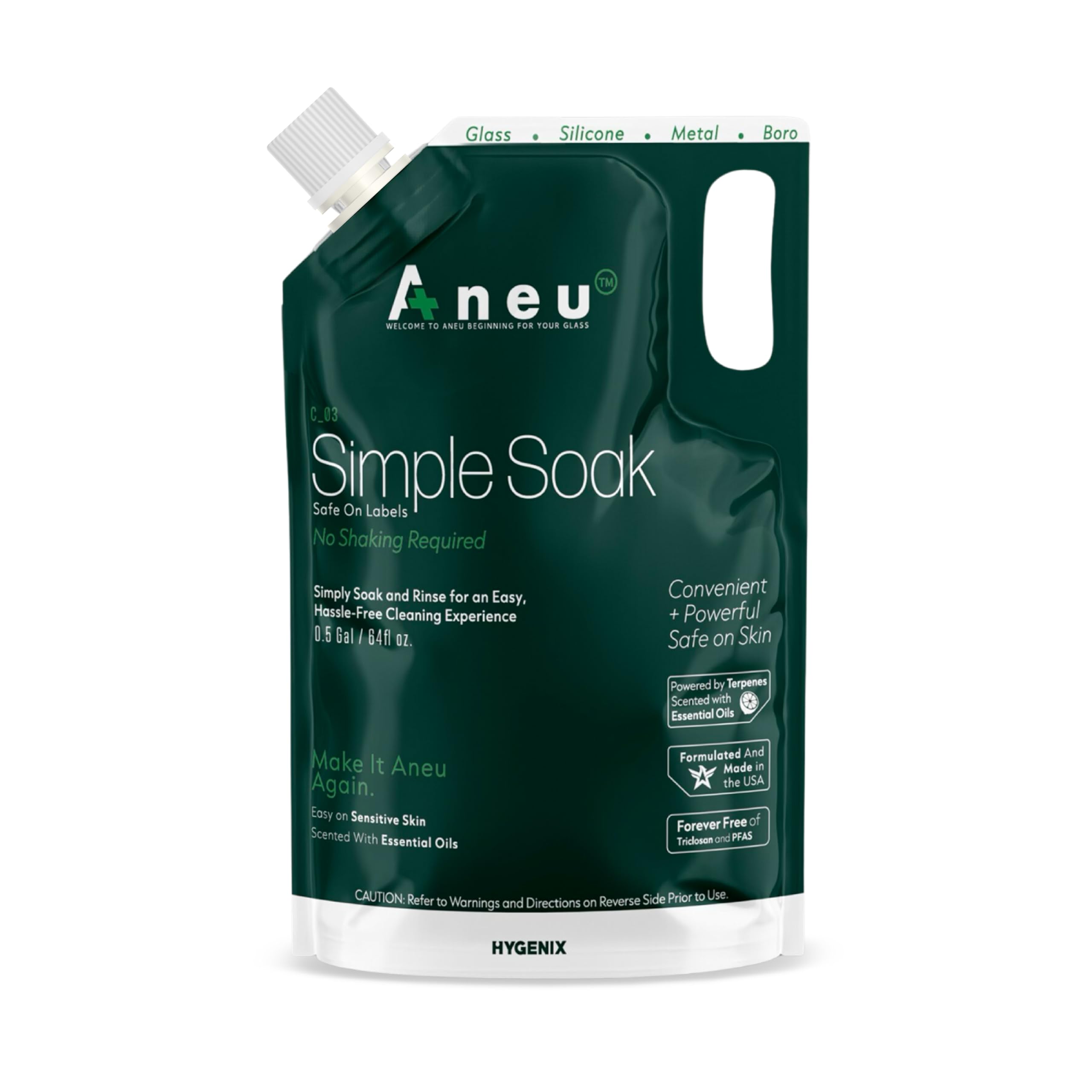 Aneu Simple Soak 1/2 Gallon – Soak & Rinse Formula | Easily Dissolves Tough Resins & Grime | No Shaking Required | Cleans Glass, Silicone, Metal, & Borosilicate