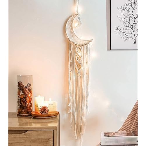 Dream Catchers, Moon Dream Catcher with Lights-Macrame Dreamcatcher Bedroom Wall Decor,Dream Catcher Girls Room Decor Teenager,Moon Gifts Dream Catchers for Boys Mom Women-Catcher Boho Wall Decor