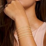 Gold Bracelets for Women, Trendy Adjustable 14K Gold Plated Stackable Link Bracelet, Dainty Thin Paperclip Chain Bracelets Stack Set
