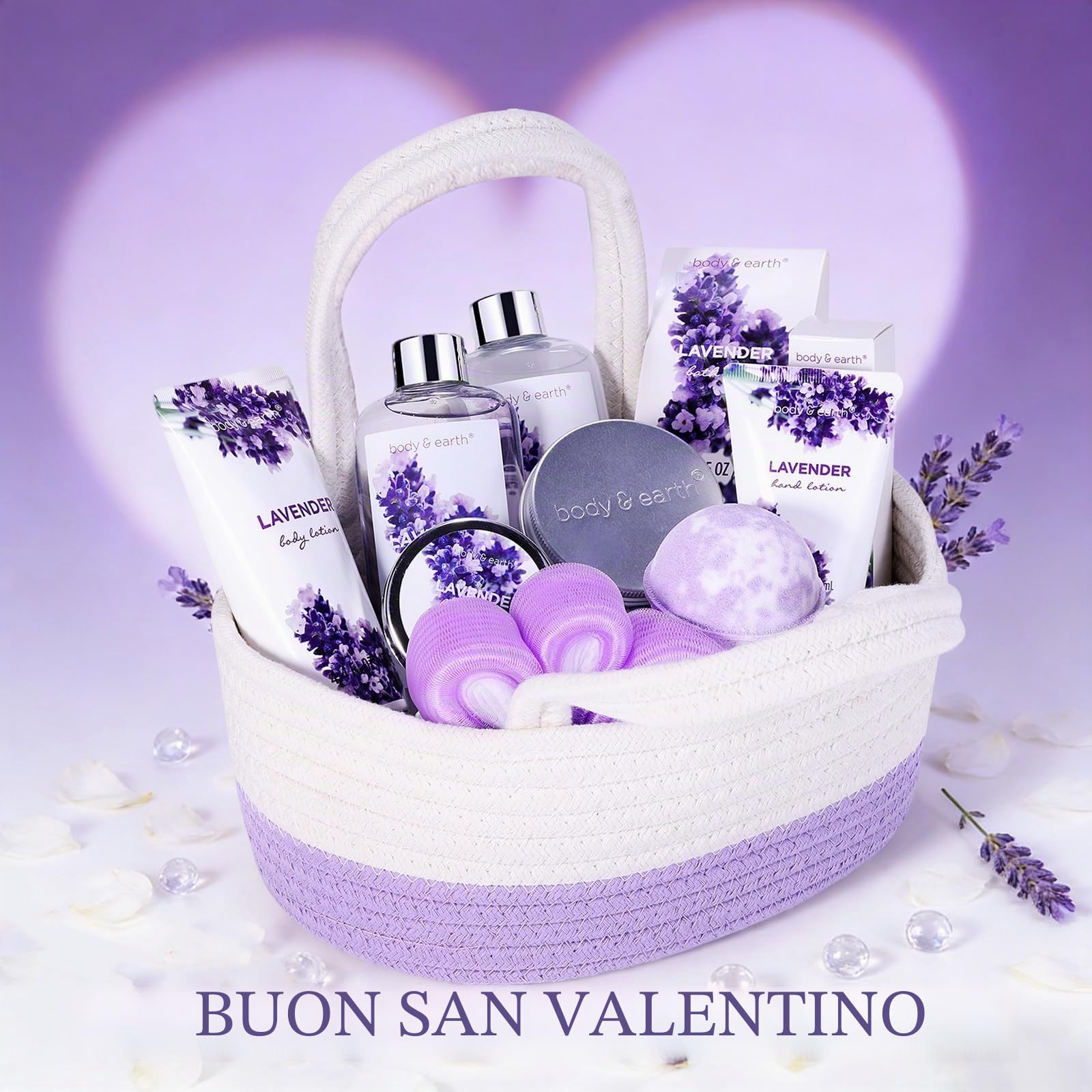 BODY & EARTH Set Regalo per Donne - Set da Bagno 11Pcs con prodotti Termali al Profumo di Lavanda, Cesto Regalo Benessere per Donne, Mamme, Fidanzate, Ragazze per Compleanno, San Valentino