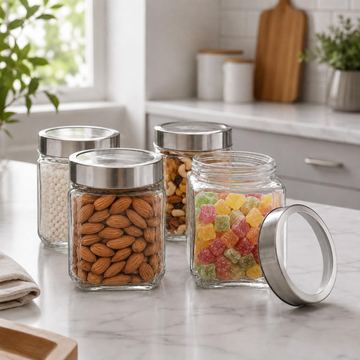 Cutting EDGE Multipurpose 1200ml Transparent Glass Jar/Barni (Set of 6) 4