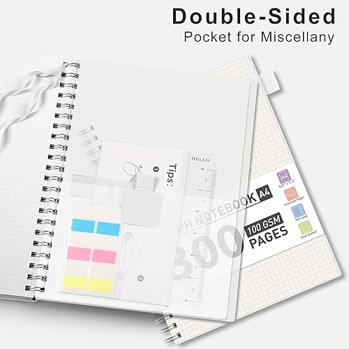 Miniatura 6 de AHGXG Cuaderno de papel cuadriculado, cuaderno de 300 páginas en espiral de 8.5 x 11 pulgadas, cuaderno de papel de cuadrícula grande A4, papel