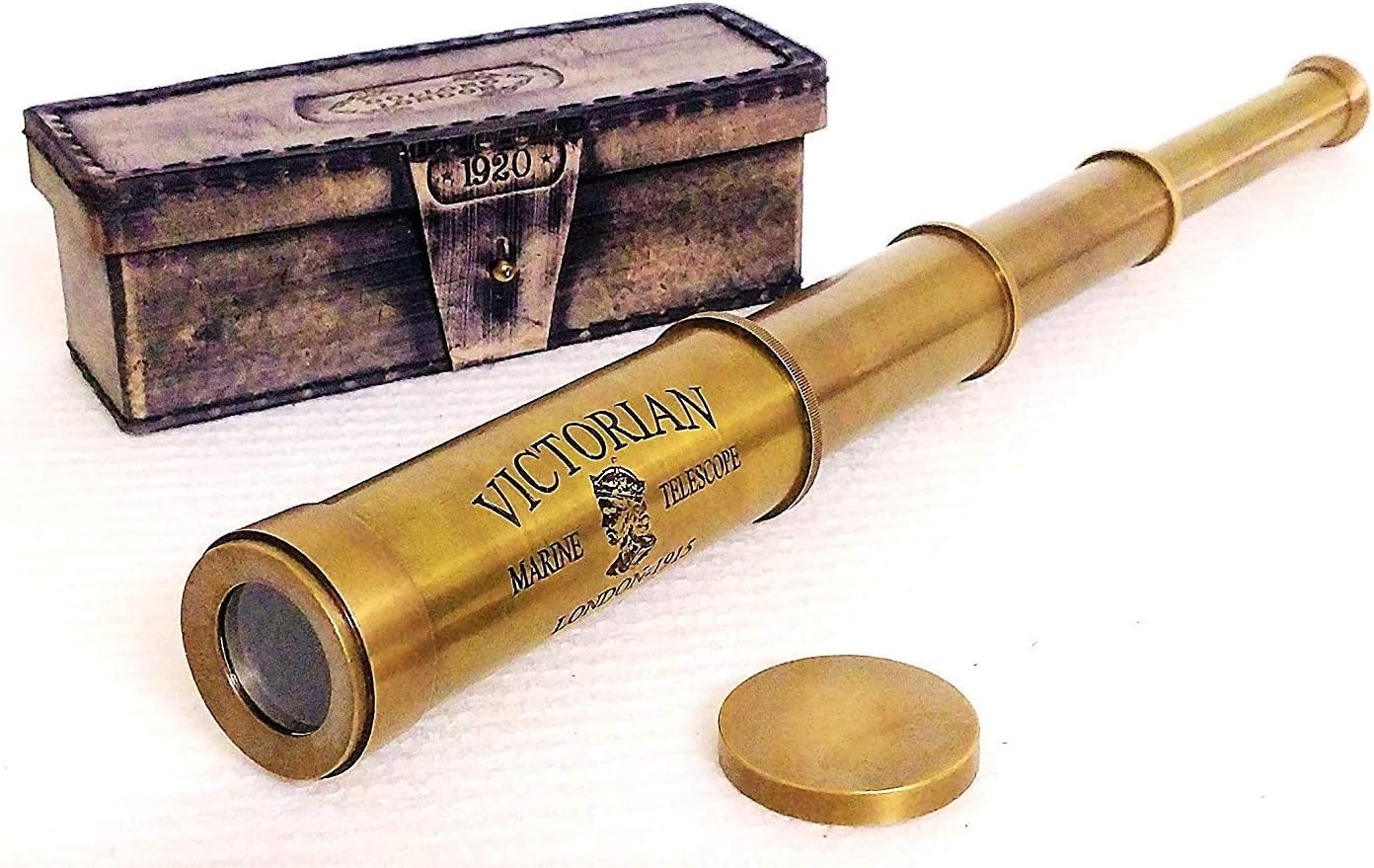 an Unique Solid Brass 15 Inches Victorian Marine Telescope with a Leather Box (Gold )