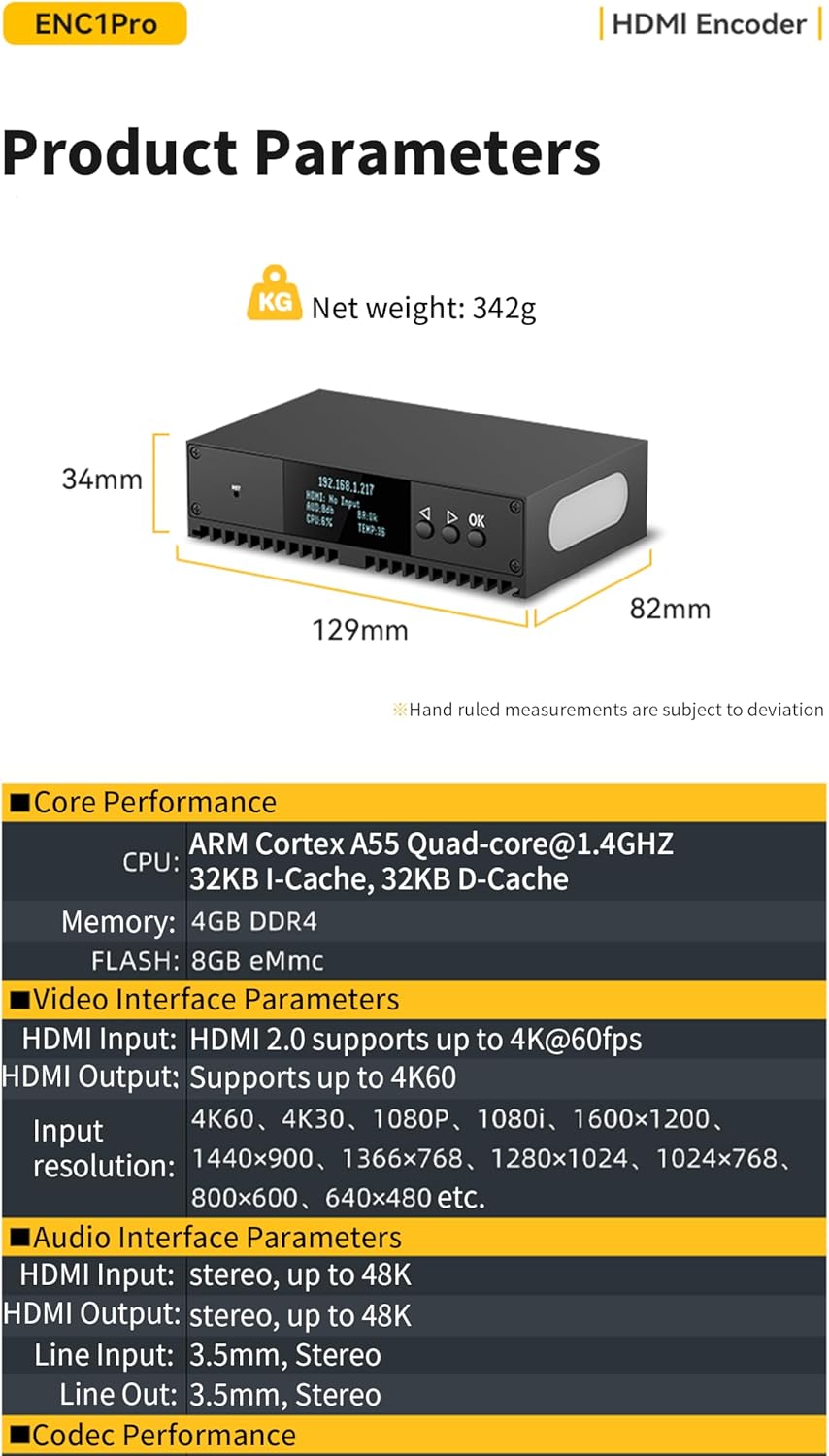 WayPonDEV Link Pi ENC1Pro 4K HDMI Video Encoder Decoder - RTSP/RTMP/HTTP/HLS/H265 Protocols - 4GB DDR4 RAM 8GB eMMC, HDMI 2.0 4K 60fps Input/Output, for Live Stream Broadcasting (Standard Kit)
