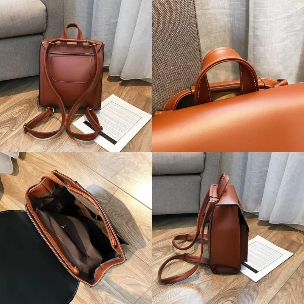Vintage Backpack Preppy Backpack Aesthetic Backpack for Women Leather Bag Women's Backpack Shoulder Bag (Black)