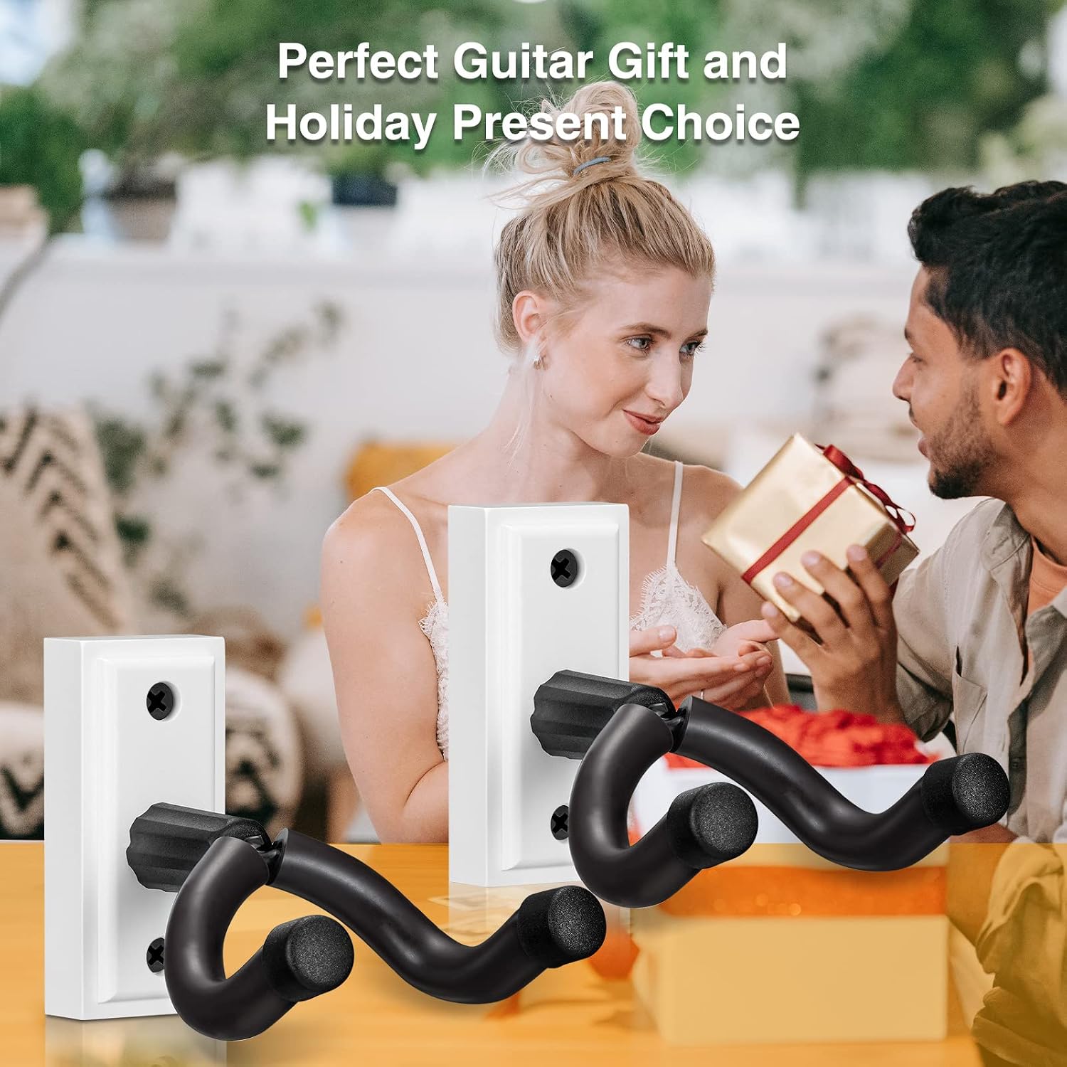 POGOLAB Guitar Wall Mount Hanger 2 Pack, Guitar Wall Hanger Holder Hook Bracket Stand, Guitar Wall Mount, for Acoustic Electric Guitar Bass Ukulele Banjo Mandolin (White)