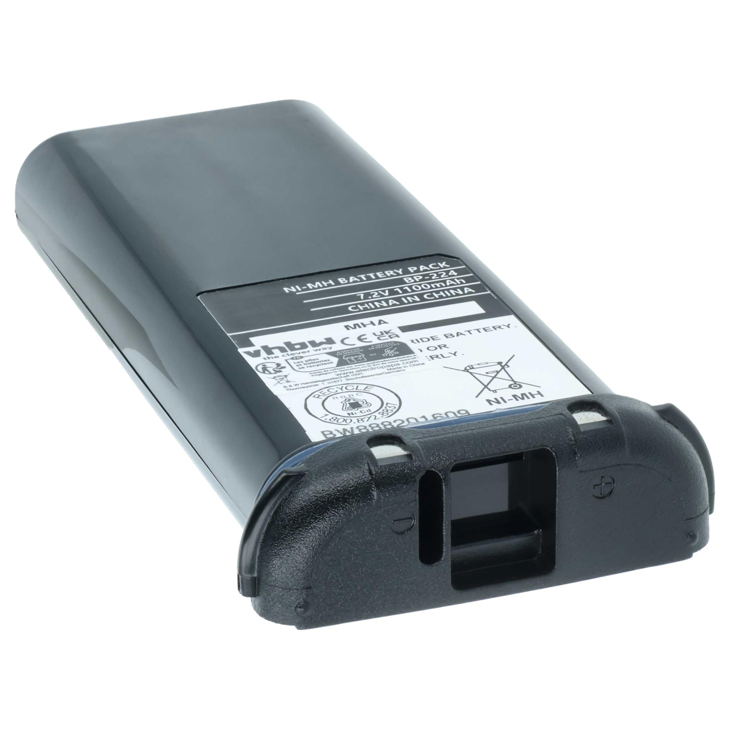 vhbw Akumulator zastępczy do Icom BP-224, BP-224H do radiotelefonu, Walkie Talkie (1100 mAh 7,2 V NiMH)