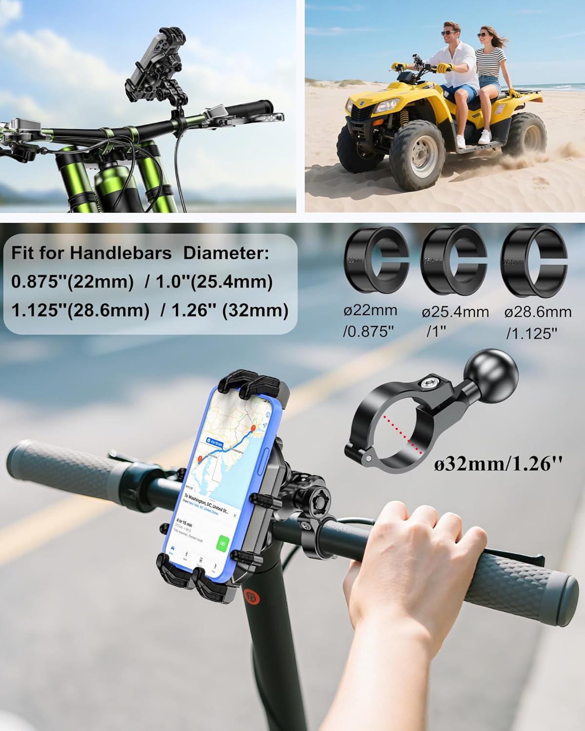 BRCOVAN Anti-Theft Motorcycle Phone Mount Holder with Vibration Dampener & Secure Lock, Adjustable Handlebar Cellphone Clamp for Bike Bicycle Scooter ATV, Fit 5.4-7.2'' Smartphone, Big Phone Friendly - Image 4