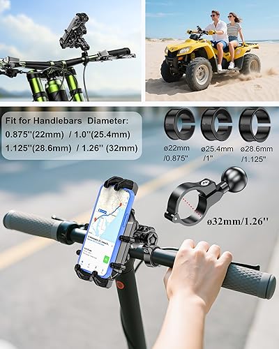 Miniatura 4 de BRCOVAN Soporte antirrobo para teléfono de motocicleta con amortiguador de vibraciones y bloqueo seguro, abrazadera ajustable para manillar de