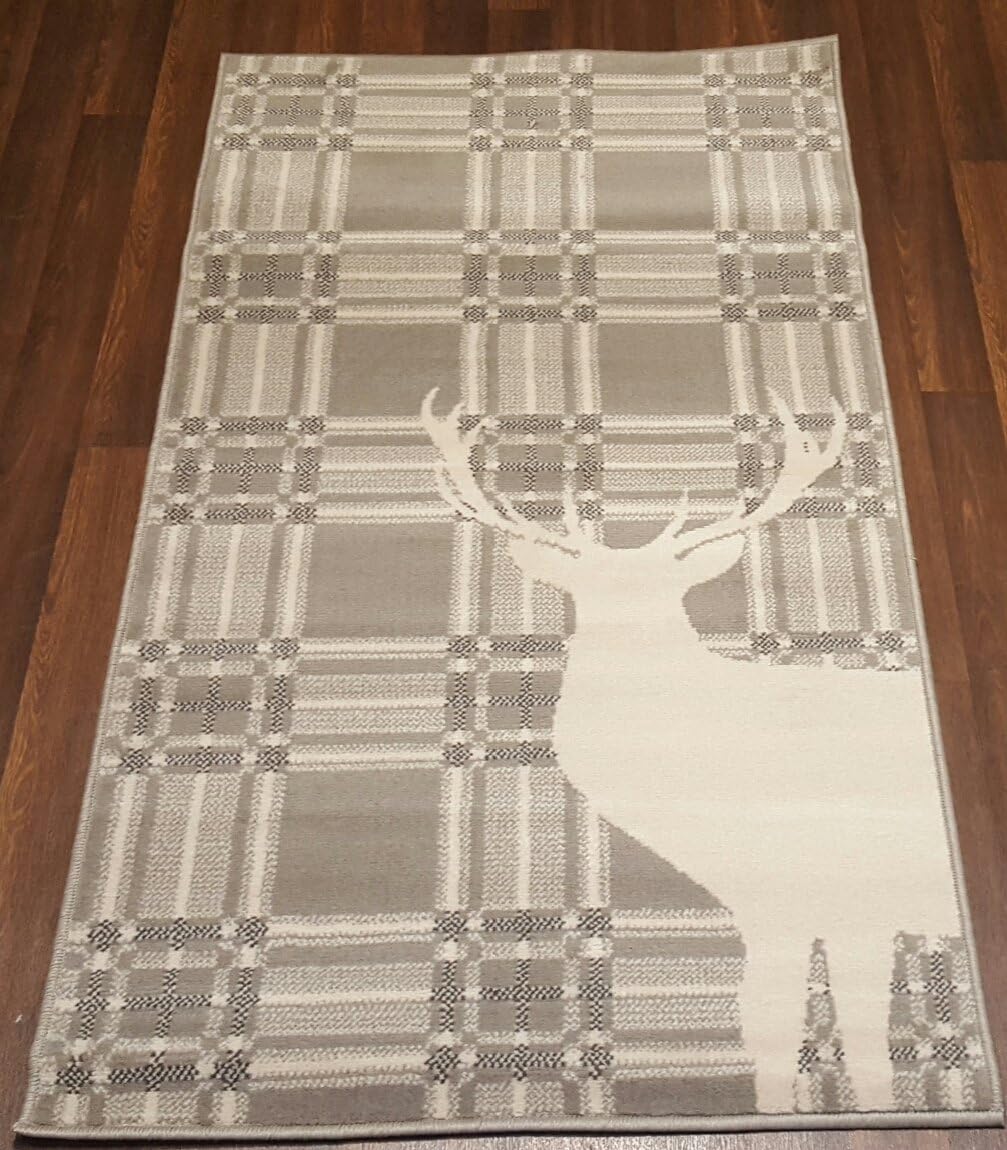 Retro Novelty Woven Backing Mat 80cm x 150cm Approx 5x3 Stag in Grey
