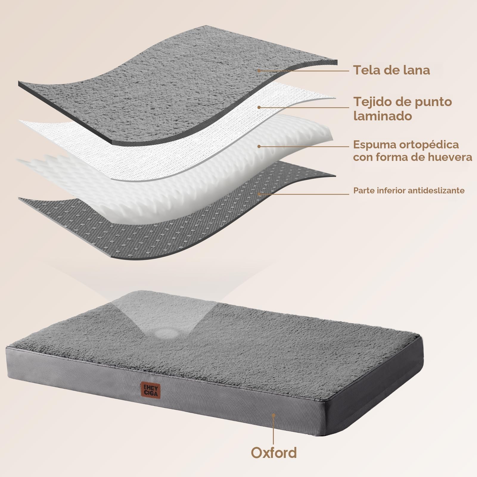 EHEYCIGA Cama Perros Grande Ortopédica, 89x58x9cm Colchon Perro con Espuma De Caja De Huevos, Colchoneta Perro Lavable, Dog Bed, Gris