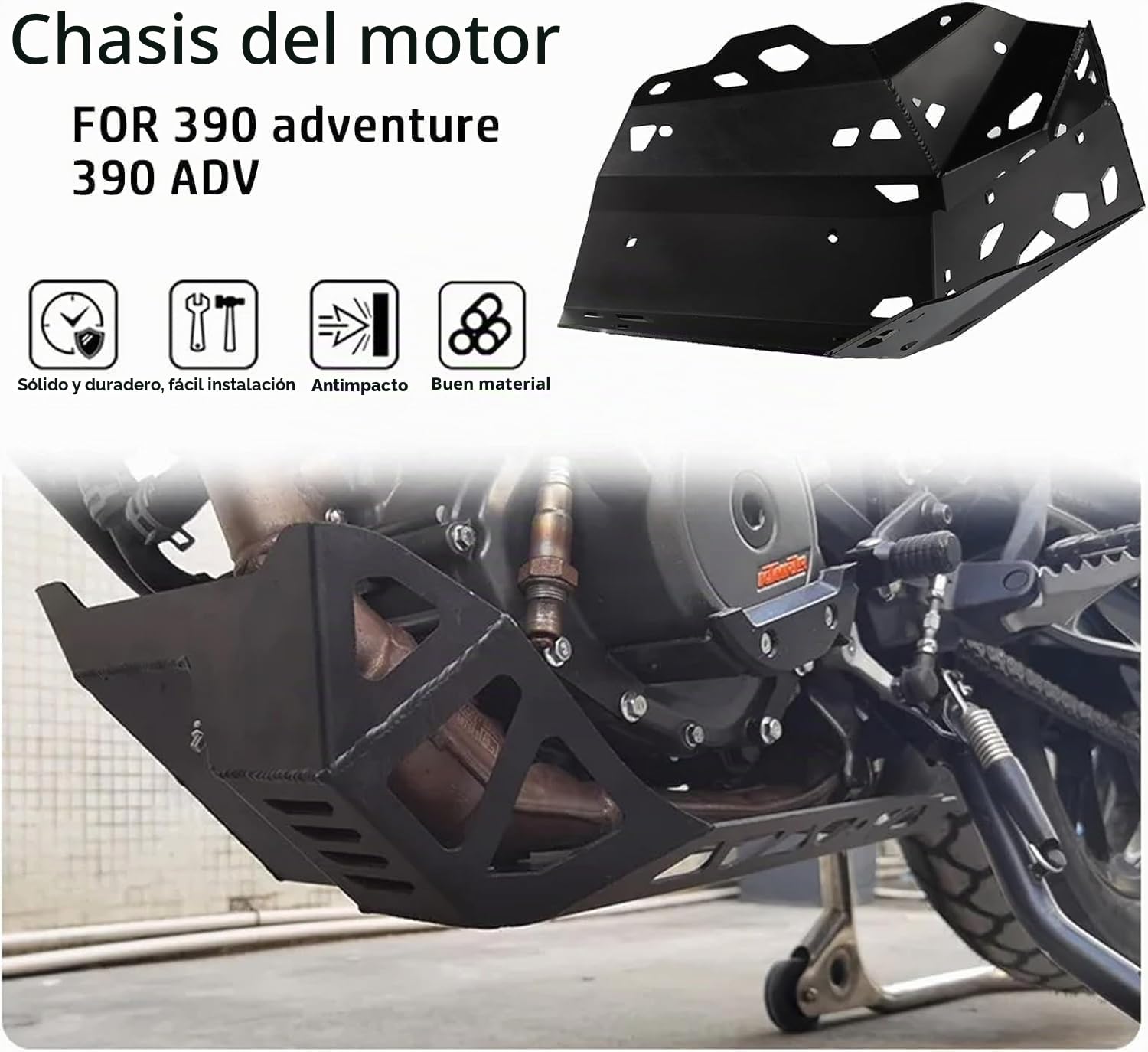 para 390 Adventure 2019-2025 Protector de chasis de Placa de Motor Cubierta para 390 Adventure Accesorios de Moto (Negro)