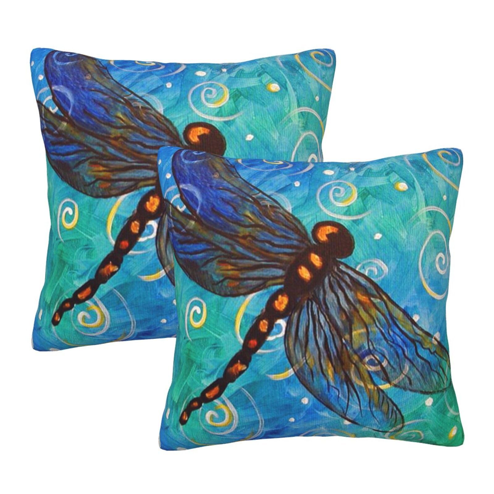 Taies d'oreiller carrées libellules 60x60 en tissu coton respirant pour grand oreiller de lit
