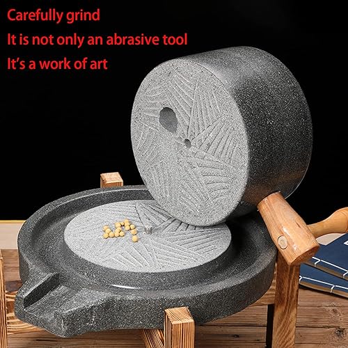 Miniatura 4 de WANLIAN Molino de granito natural de piedra manual - Molinillo de piedra azul seca y húmeda para nuez moscada - Molino de grano clásico con manivela