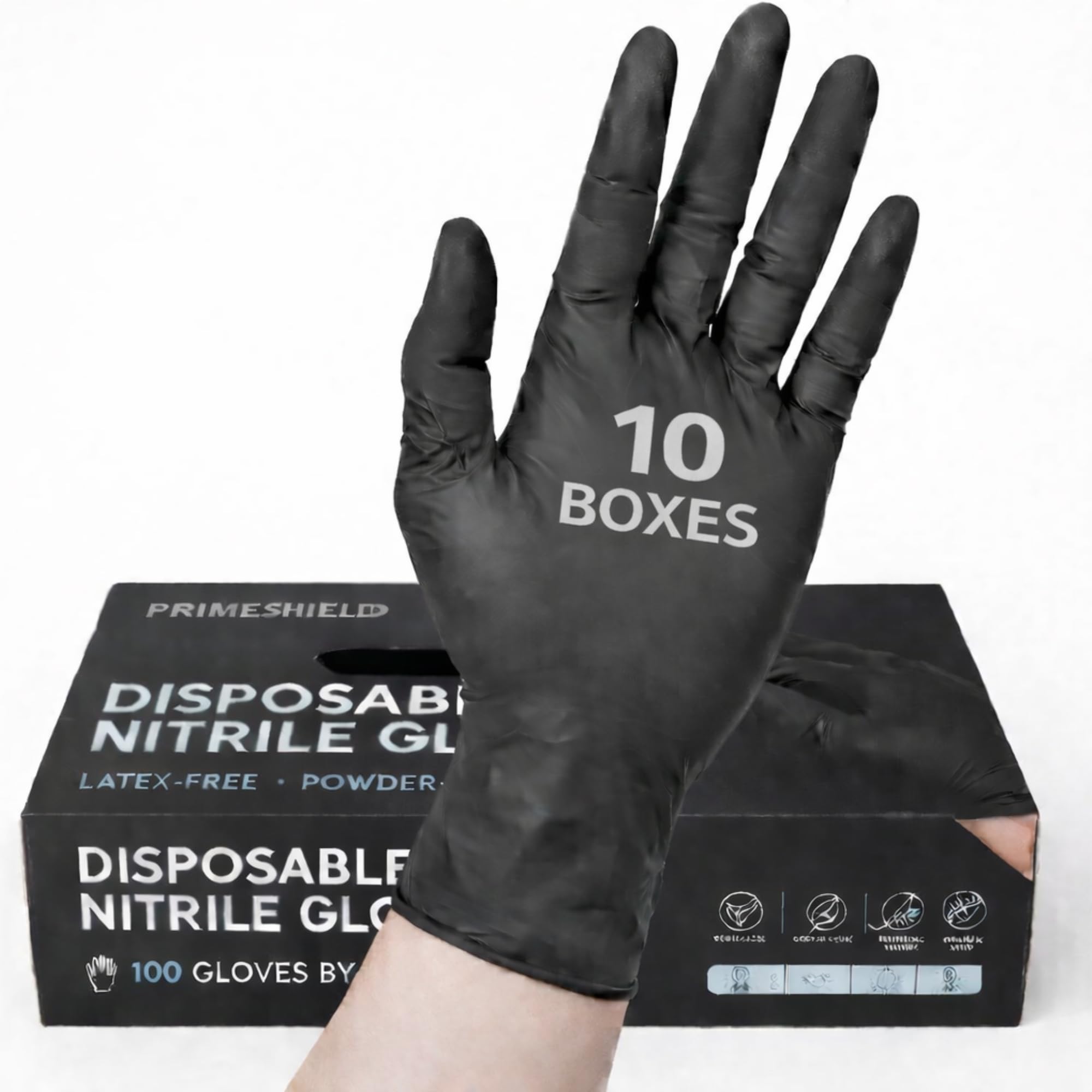 1000 guantes desechables de nitrilo negro, sin polvo, sin látex, multiusos, para uso industrial, mecánico, cabello y belleza, alimentos, limpieza (1000 guantes, grande)