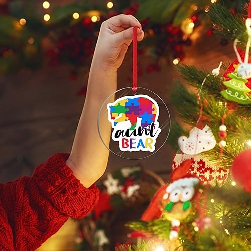 Miniatura 130 de Adorno de Navidad Mama Bear Novedad Acrílico Adornos de Navidad Mama Bear Autismo Rompecabezas Colorido Oso Navidad Colgante Ornamento Puzzle Piezas