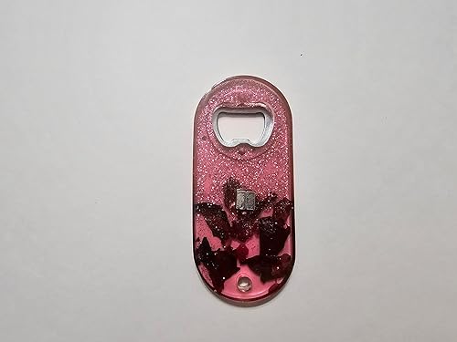 Miniatura 8 de abridor de botella de resina epoxi hecho a mano abrebotella decorativo con iman (transparente con flores rojas)