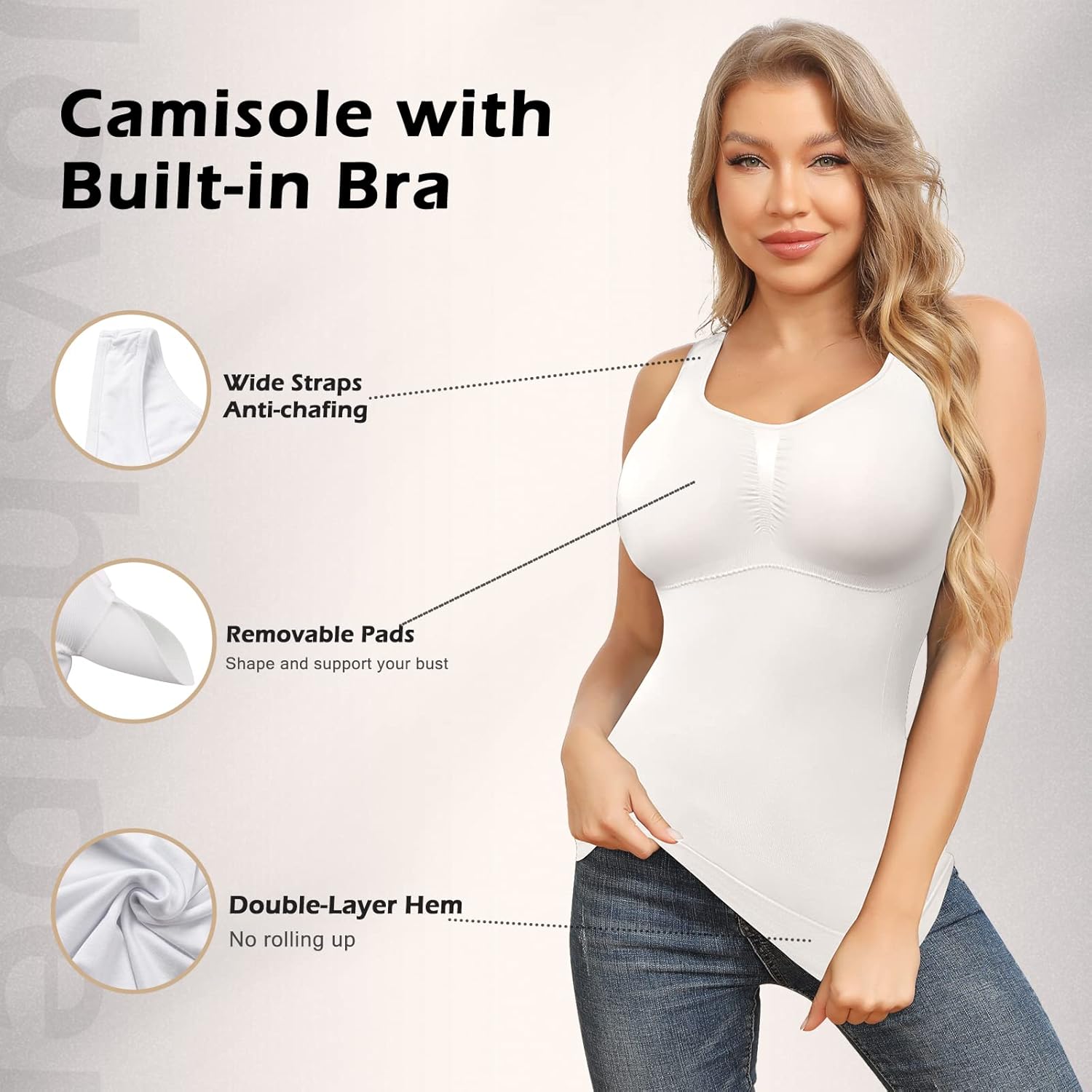 Shapewear Camisoles With Built in Bra Tummy Control Compression Tank Tops for Women Body Shaper Padded Tanks - Image 2