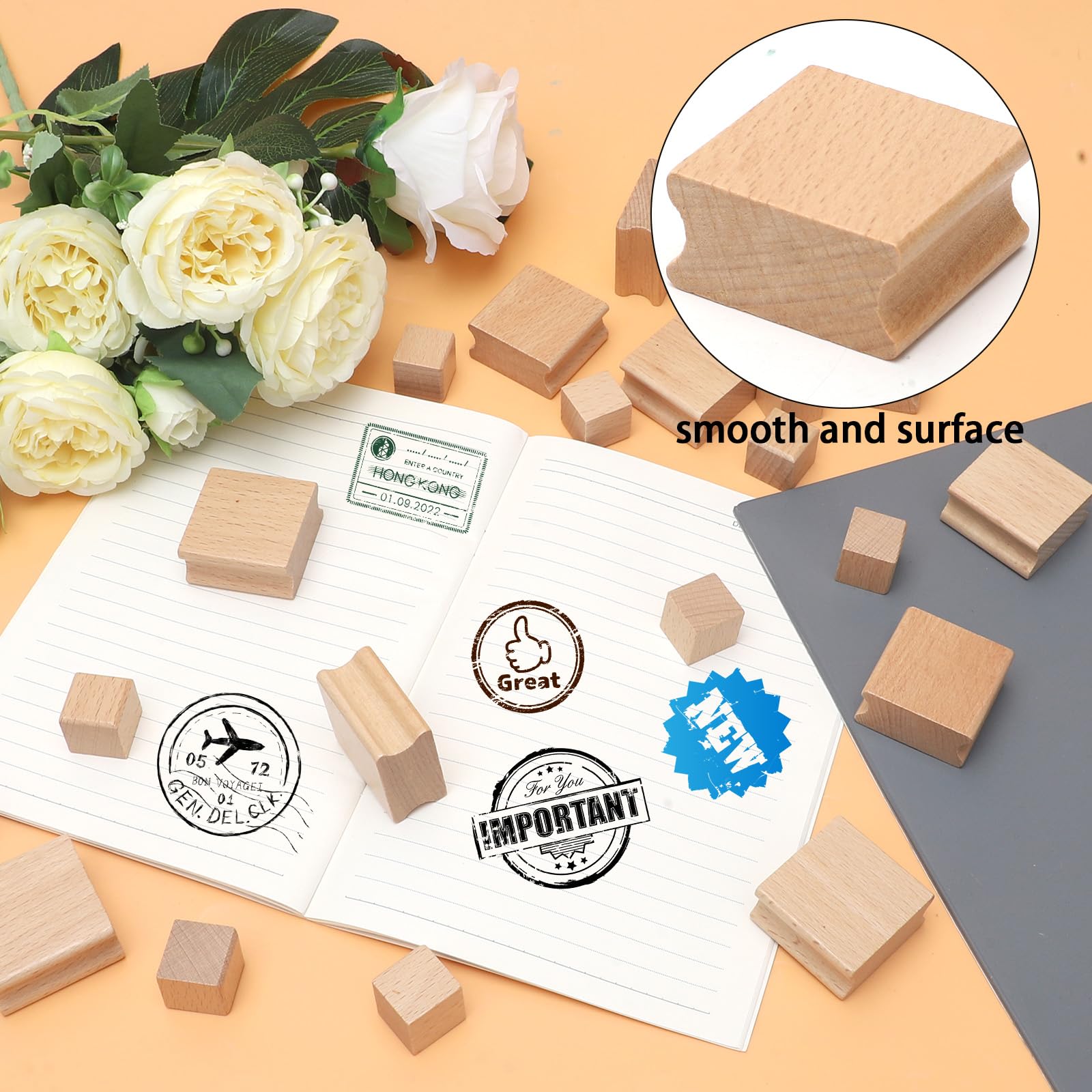 Yuragim Stempelgummi Laser, A4 Gummistempel zum Lasern mit 20 Stück Blanko-Stempelhalter aus Hartholz für Lasergravur, Laser Gummi Blatt Pad für DIY Crafts Stamp Gravurmaschinen, DIY-Stempel, 2cm/4cm