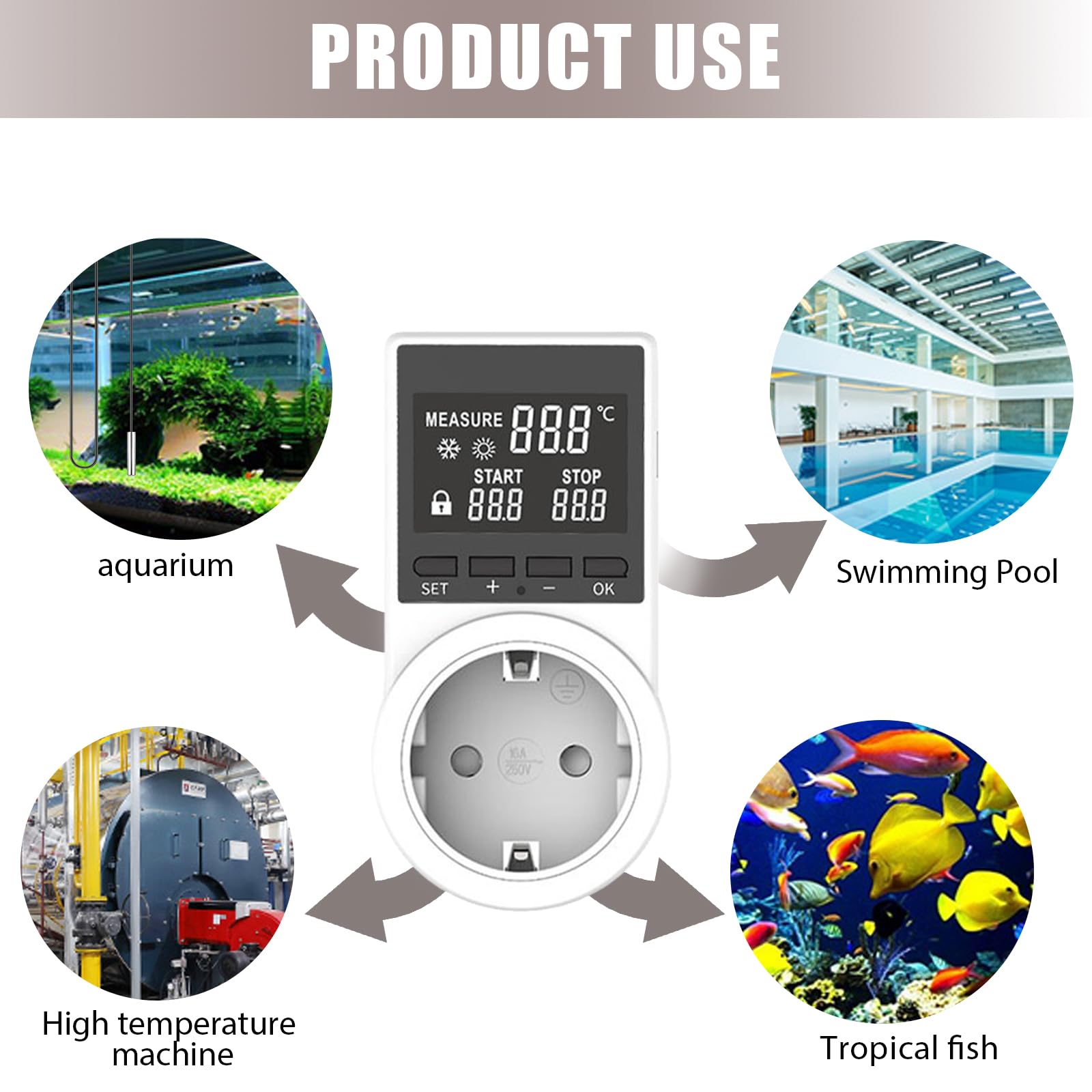 Thermostat Steckdose Digital Zeitschaltuhr Heizung Kühlung 2m Kabel Wasserdicht LCD Sonde für Gewächshaus Aquarium
