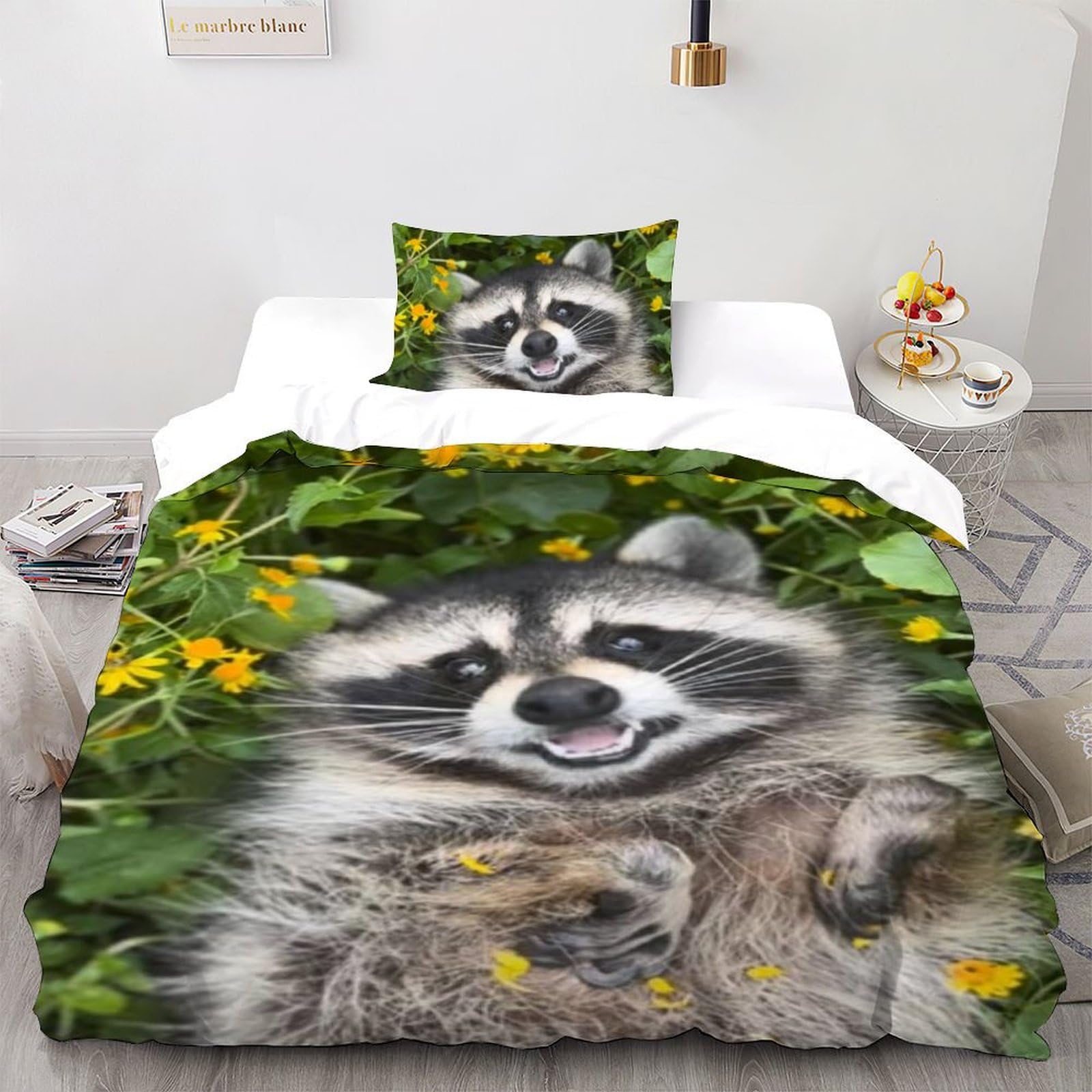 Housse de couette raton laveur pour chambre de garçon avec literie animaux microfibre