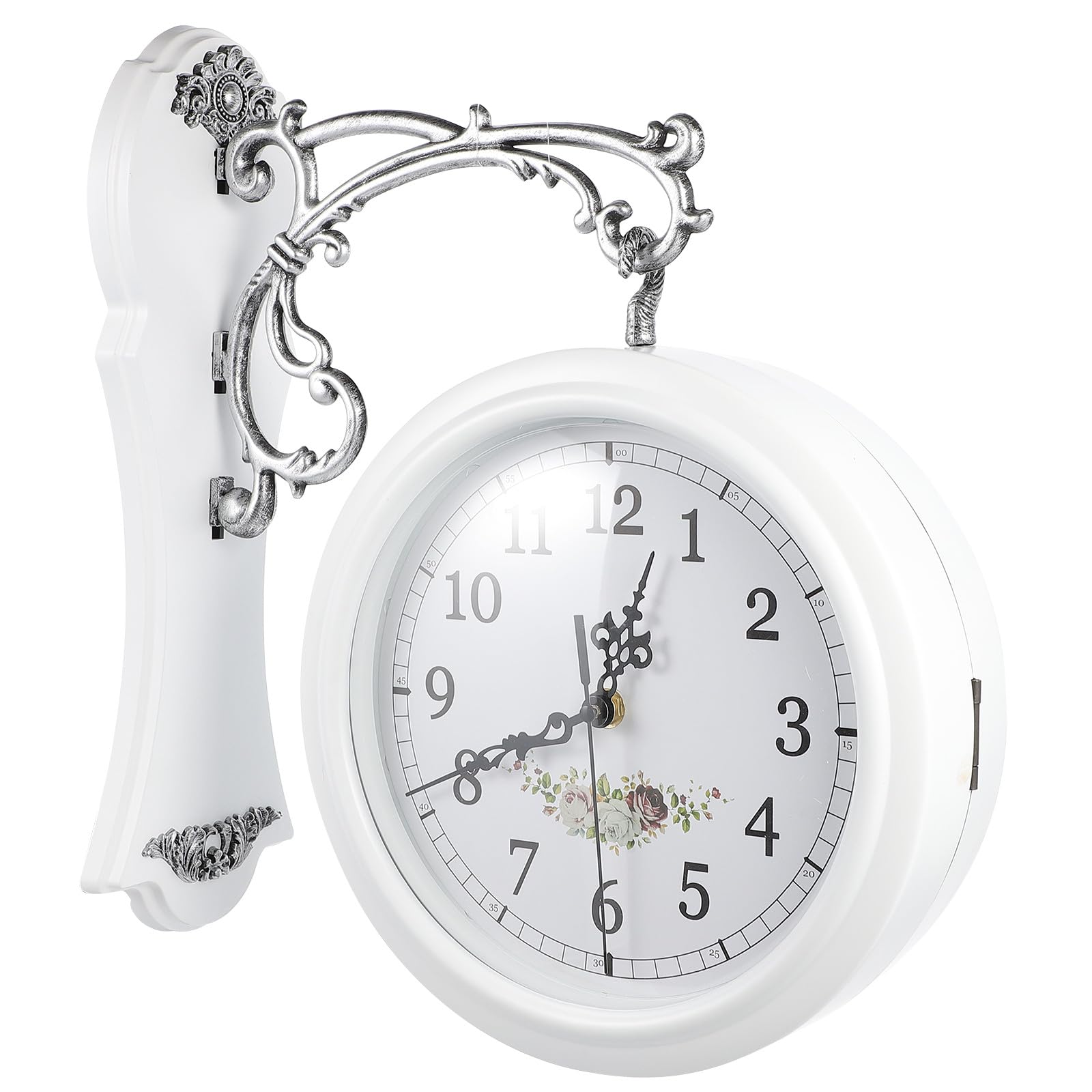 Adorainbow Horloge Murale Double Face Rétro Blanche Rotation 360 Degrés et Grands Chiffres, Design Créatif en Verre et Plastique pour Salon ou Chambre