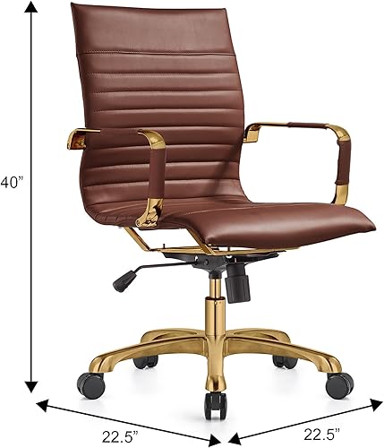 Miniatura 33 de LeisureMod Harris Silla de oficina con almohadilla suave, silla ejecutiva de piel sintética con base de acero dorado, altura ajustable, bloqueo de