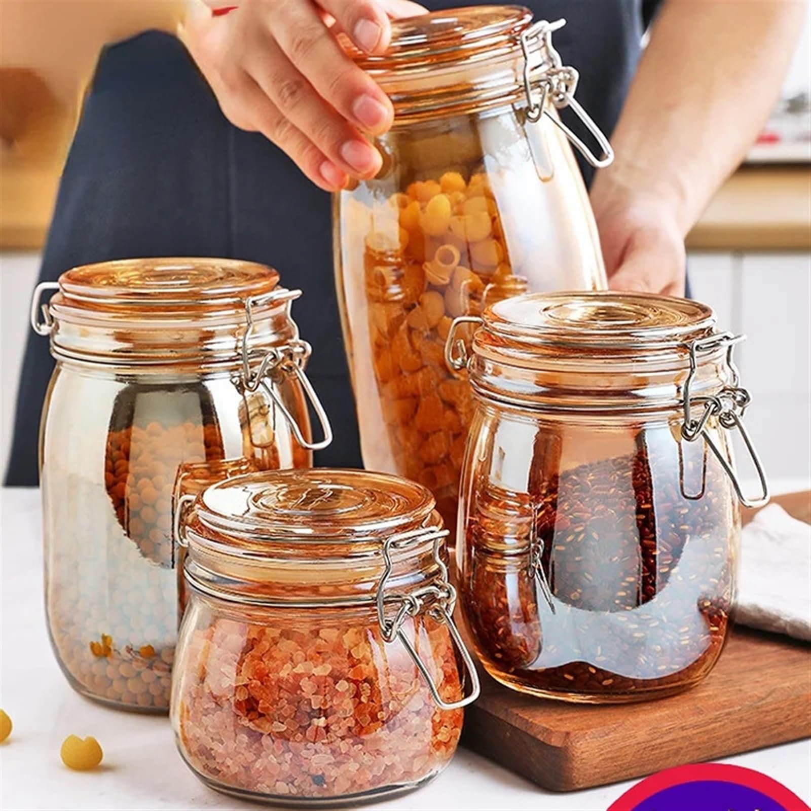 Marmeladengläser Luftdichtes Glasgefäß aus Bernsteinglas for Kaffee, Tee, Süßigkeiten, Gewürzbehälter, Honig, Marmeladenbehälter, Glasbehälter, Topf, Wohnkultur Einmachgläser(750ml)