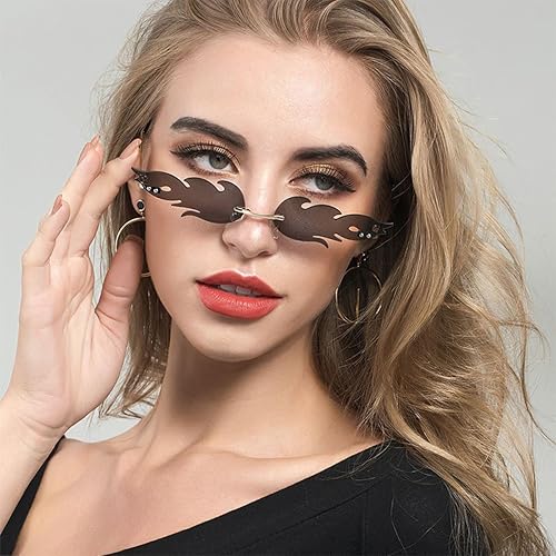 Miniatura 3 de Junsika Flame Sunglasses for Women Men Trendy Rimless Flame Glasses Halloween Party Novel Fire Glasses UV400 Protection
